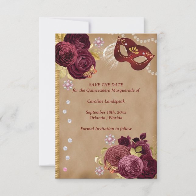Quinceañera Red English Ro Guld Red Masquad Spara Datumet (Framsida)