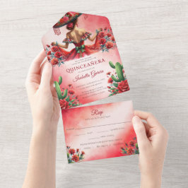 Quinceañera Red Grönt Mexikanska Stil osa