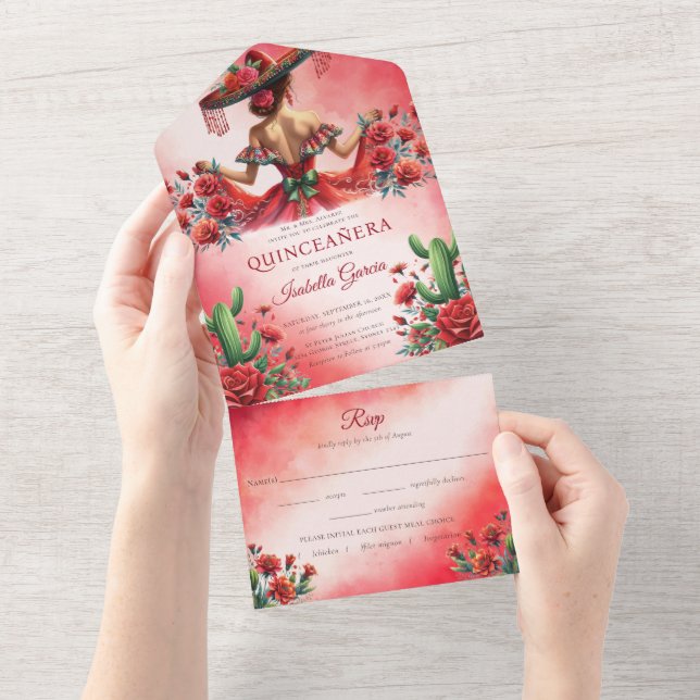 Quinceañera Red Grönt Mexikanska Stil osa (Avrivbar del)