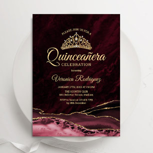 Quinceanera Red Guld Agate Marble Inbjudningar