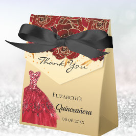 Quinceanera Red guld blommigts klänning tack Presentaskar