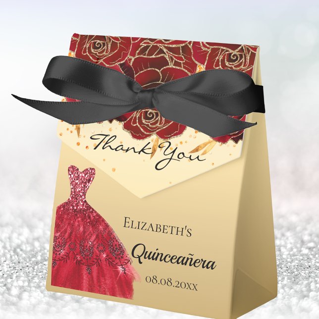 Quinceanera Red guld blommigts klänning tack Presentaskar (Skapare uppladdad)