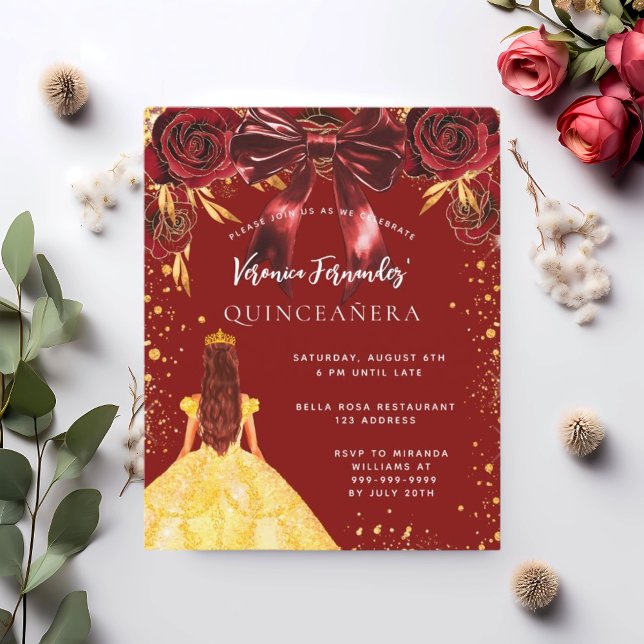 Quinceanera red guld dress-blommigt-inbjudan (Skapare uppladdad)
