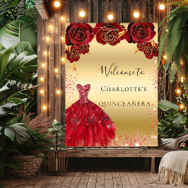 Quinceanera Red guld dress blommigt Welcome Poster