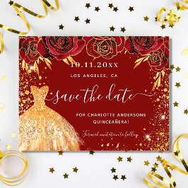 Quinceanera red guld dress budget spara datumet flygblad