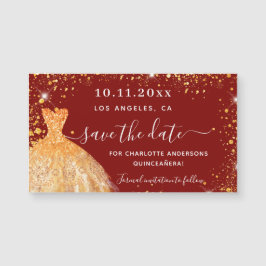 Quinceanera red guld dress spara datum magneter