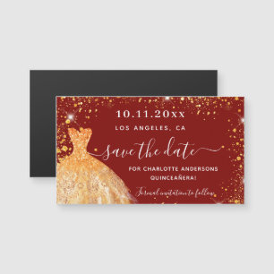 Quinceanera red guld dress spara datum magneter