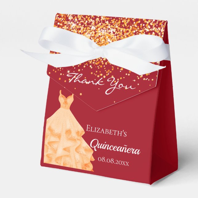 Quinceanera red guld klänning tack presentaskar (Framsidan Sidan)