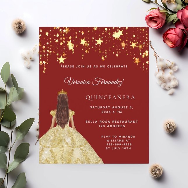 Quinceanera Red guld-stjärnor - inbjudan (Skapare uppladdad)
