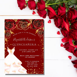 Quinceanera red guld white dress glitter elegant inbjudningar