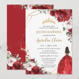 Quinceañera Red Ivory  Blommigt Princess Inbjudningar