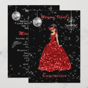 Quinceanera Red och Silver maskerad Inbjudningar