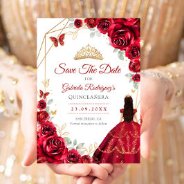 Quinceanera Red Roses Dress Gold Spara Datumet