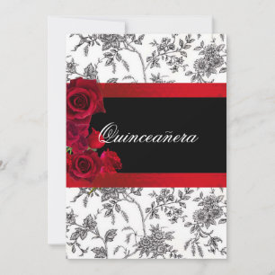 Quinceanera Red Satin Ro Black White Toile Inbjudningar