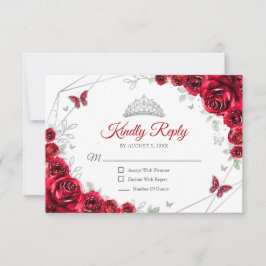Quinceanera Red Silver Floral Reply OSA Kort