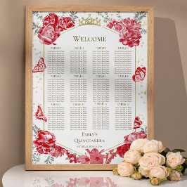 Quinceanera Red Sittchema Sign Fjärilar Poster