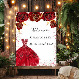 Quinceanera Red white glitter dress blommigt Welco Poster