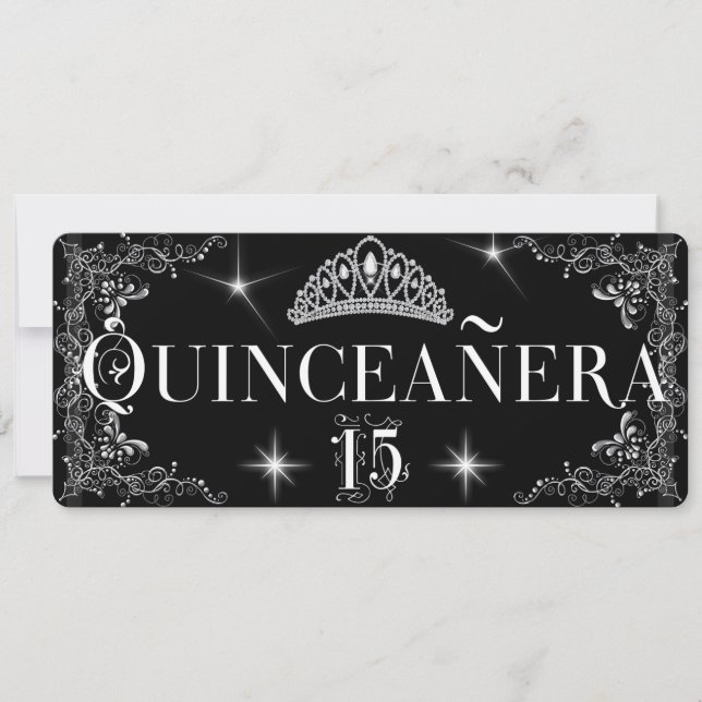 Quinceanera Regal Black Silver Tiara Inbjudningar (Framsida)
