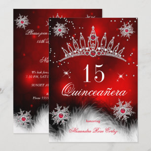 Quinceanera Regal Röd Snöflinga 15-årsdag Inbjudningar