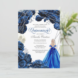 Quinceañera Regal Royal Blue & Silver w Gown Invit Inbjudningar