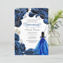 Quinceañera Regal Royal Blue & Silver w Gown Invit Inbjudningar