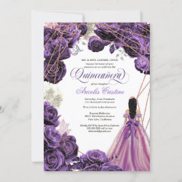 Quinceañera Regal Royal Lila & Ro Guld & Gown  Inbjudningar