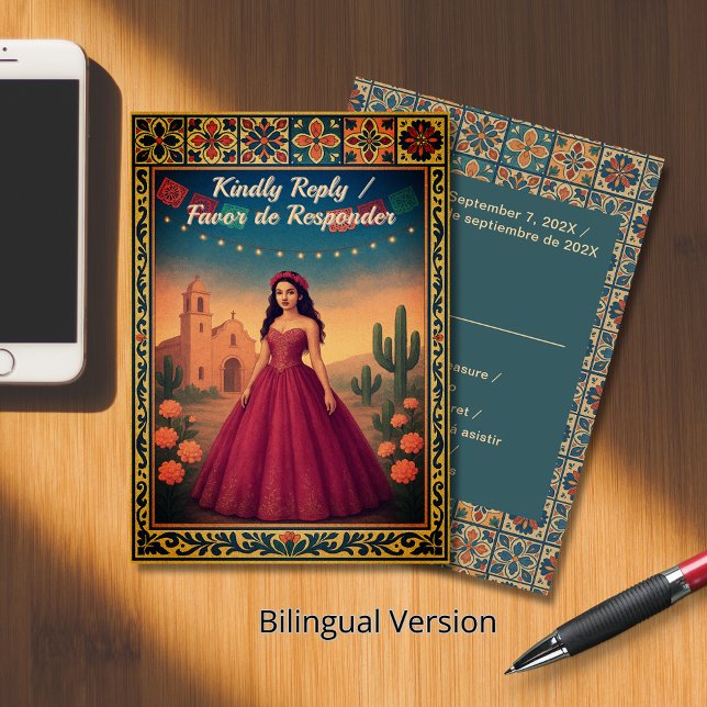 Quinceañera Reply | Tarjeta de Respuesta OSA Kort (Quinceañera Reply | Tarjeta de Respuesta RSVP Card)