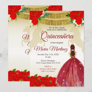Quinceañera Ro Burgundy Guld Mexikanska födelsedag Inbjudningar