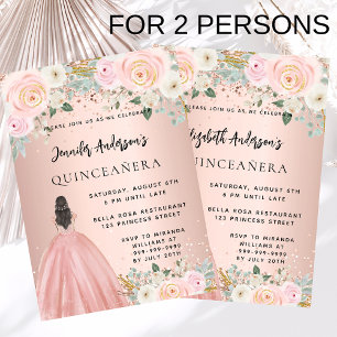 Quinceanera ro dress blommigt 2-flickinbjudan