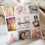 Quinceanera ro guld anpassningsbar fotocollage kudde<br><div class="desc">En unik gåva till en flickas Quinceañera,  15:e födelsedag,  som firar hennes liv med en kollage av 8 av dina egna foton,  bilder. Anpassa och lägg till hennes namn,  15 år och ett datum. En gigantisk bakgrund i ro guld. Namn är skrivet med ett modernt handskript i stil.</div>