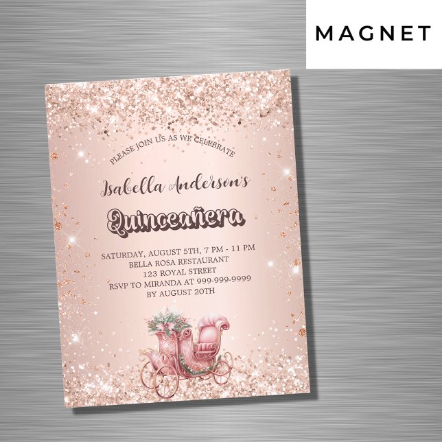 Quinceanera ro guld,, bärlyx magnetisk inbjudningskort (Skapare uppladdad)