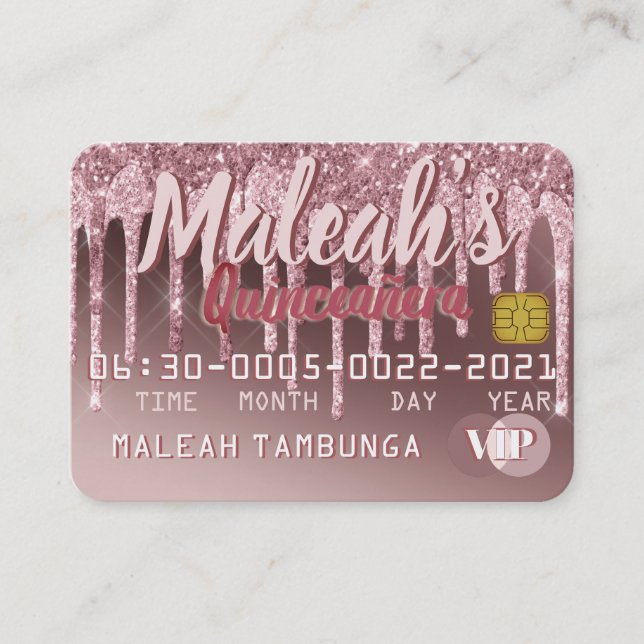 Quinceañera Ro Guld Drip Glitter-inbjudan Rabattkort (Framsida)