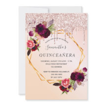 Quinceanera ro guld droppar blommigt burgundi
