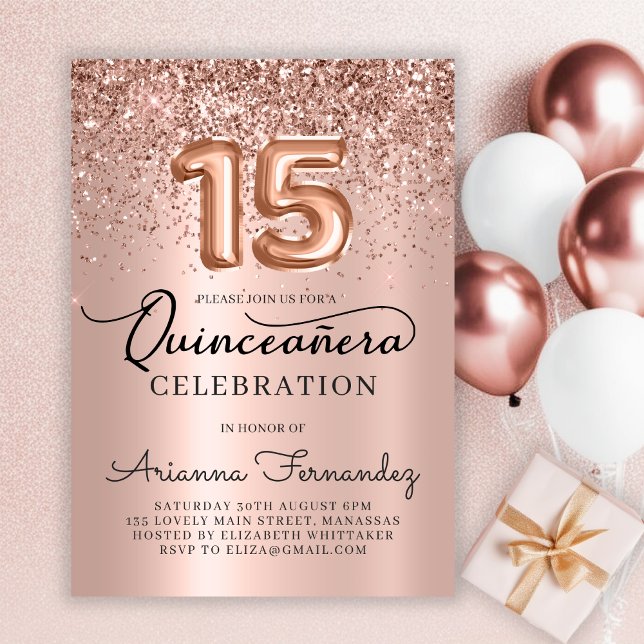 Quinceañera Ro Guld Glitter 15:e födelsedagen Inbjudningar (Skapare uppladdad)