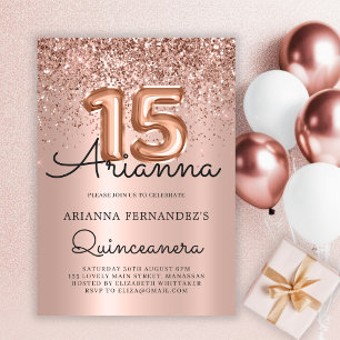 Quinceañera Ro Guld Glitter 15:e födelsedagen Inbjudningar