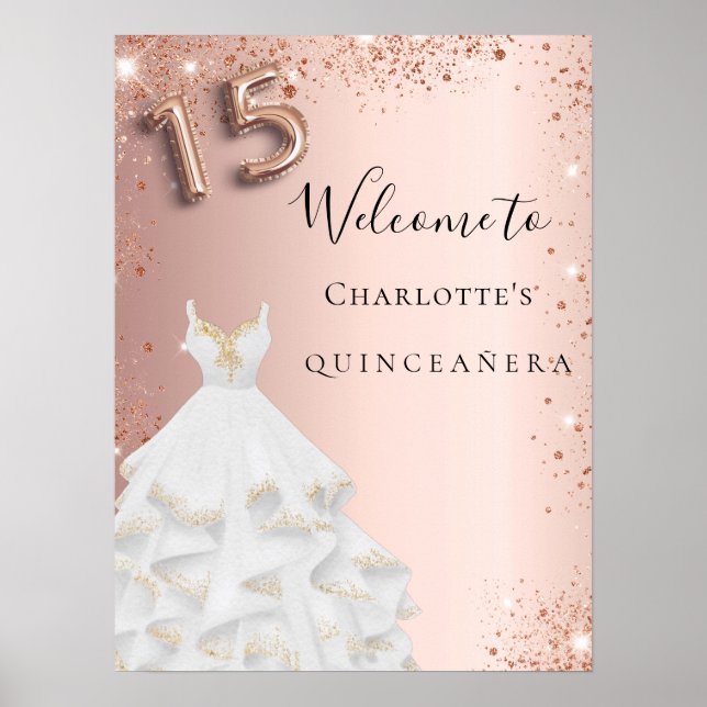 Quinceanera ro guld glitter är välkommen poster (Framsidan)