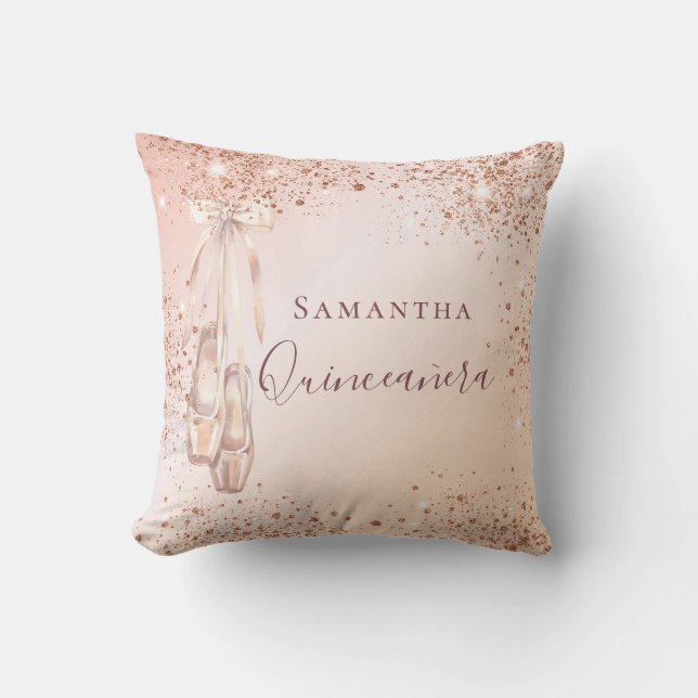 Quinceanera ro guld glitter ballerina kudde (Framsida)