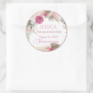 Quinceanera Ro Guld Glitter Blommigt Round Sticker Runt Klistermärke