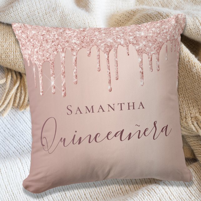Quinceanera ro guld glitter droppar namn kudde (Skapare uppladdad)