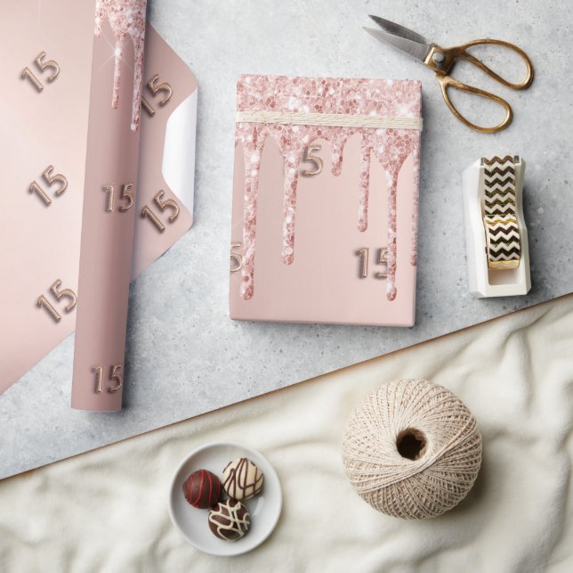 Quinceanera ro guld  glitter droppar presentpapper (Hantverk)