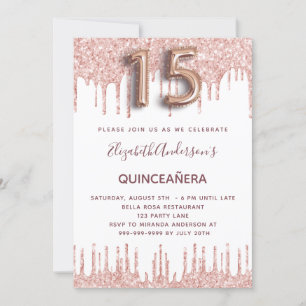 Quinceanera ro guld glitter droppar rosa inbjudningar