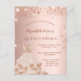 Quinceanera ro guld glitter gnistra inbjudan vykort