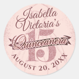 Quinceanera Ro Guld Glitter Gnistra Runt Klistermärke
