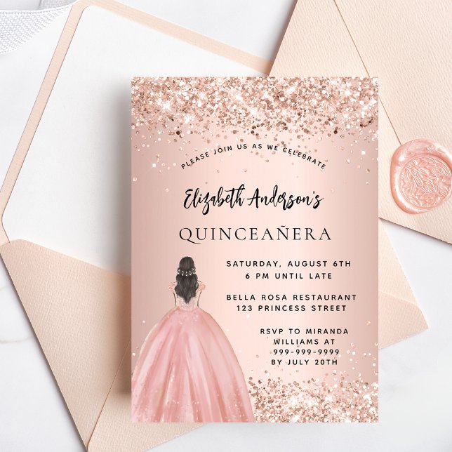 Quinceanera ro guld glitter inbjudan vykort (Skapare uppladdad)