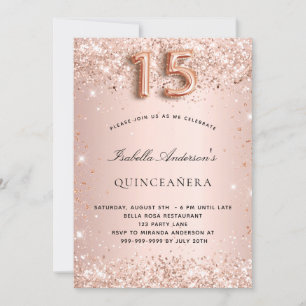 Quinceanera ro guld  glitter inbjudningar