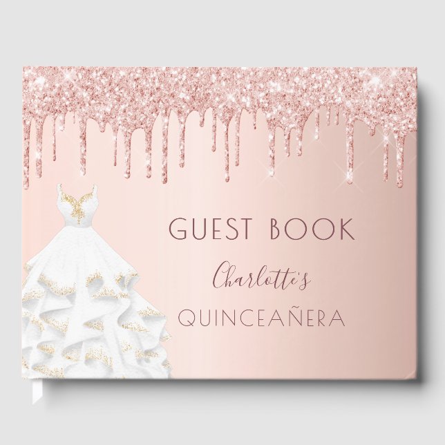 Quinceanera ro guld  glitter-klänning gästböcker (Framsida)