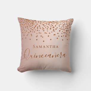 Quinceanera ro, guld glitter minskar namn kudde