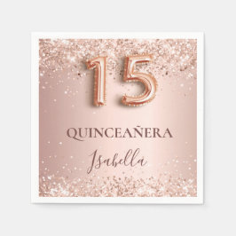 Quinceanera ro guld glitter namn elegant pappersservett