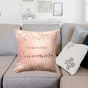 Quinceanera ro guld glitter namn kudde