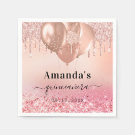 Quinceanera ro guld  glitter namn pappersservett